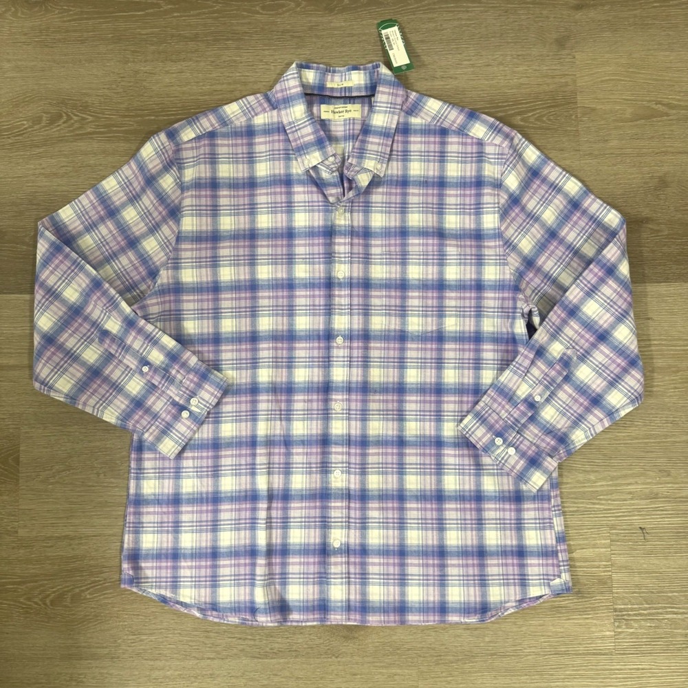 NWT Hawker Rye Button Down Shirt Men XXL Purple Plaid Modern Stretch Oxford Slim